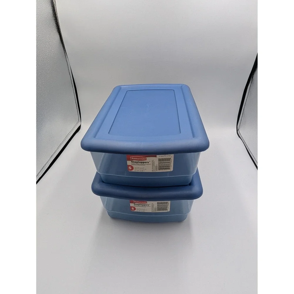 Vintage Rubbermaid Snaptoppers Storage Bins Blue Plastic Snap Lid 5.7 Qt 2 Small